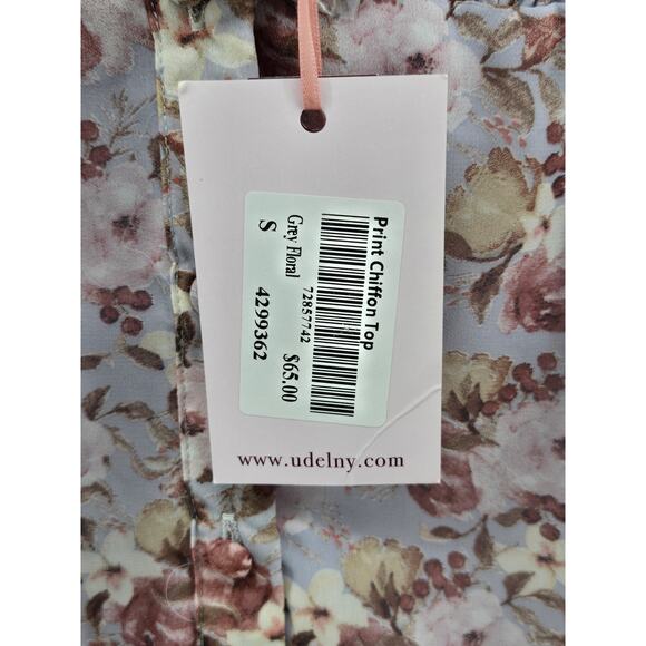 Udel NY Womens Grey Floral‎ Chiffon Blouse NWT Size Small - Picture 7 of 9